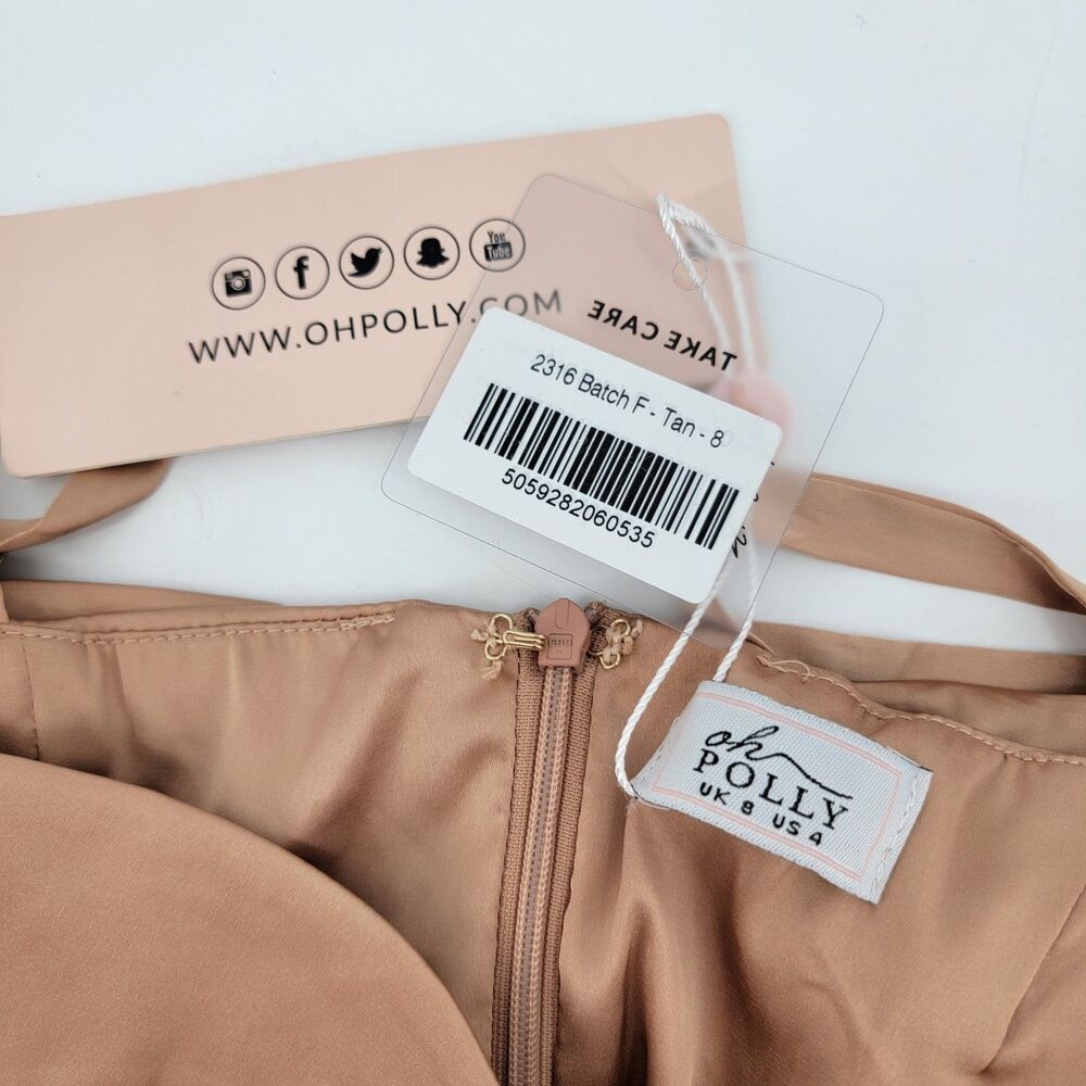 Oh Polly Womens 8 Tan Rouched Spaghetti Strap Underwire B Bra Bodycon Dress NWT - Picture 10 of 13